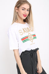 Cropped Savage Slogan Printed T Shirt