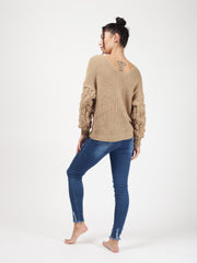 Bobble Sleeve Twist Front Knitted Jumper