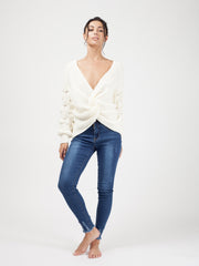 Bobble Sleeve Twist Front Knitted Jumper