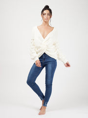 Bobble Sleeve Twist Front Knitted Jumper