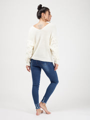 Bobble Sleeve Twist Front Knitted Jumper