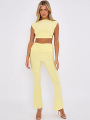 Tie Knot Back Ruched Crop Top & Fold Over Flared Trouser Co-ord