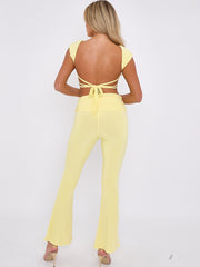 Tie Knot Back Ruched Crop Top & Fold Over Flared Trouser Co-ord