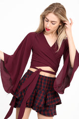 Tie Knot Bell Sleeve Crop Top