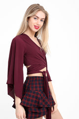 Tie Knot Bell Sleeve Crop Top