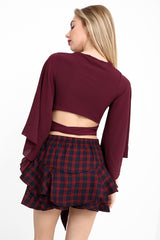 Tie Knot Bell Sleeve Crop Top