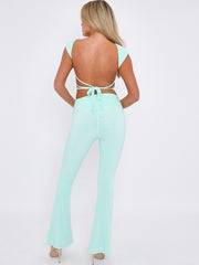 Tie Knot Back Ruched Crop Top & Fold Over Flared Trouser Co-ord