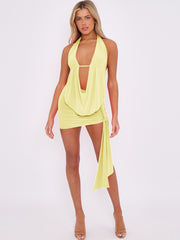 Slinky Halter Neck Top & Skirt Co-ord With Tie Knot Drape Detail