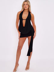 Slinky Halter Neck Top & Skirt Co-ord With Tie Knot Drape Detail