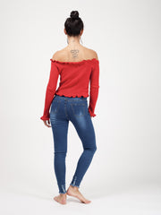 Button Front Knitted Bardot Crop Top