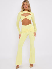 Cut Out Twist Front Crop Top & Flared Trouser Co-ord