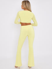 Cut Out Twist Front Crop Top & Flared Trouser Co-ord