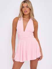 Slinky Halter Neck Frill Mini Dress