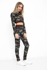 Camo Striped Cropped Loungewear Set