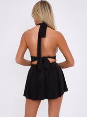 Slinky Halter Neck Frill Mini Dress