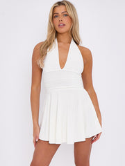 Slinky Halter Neck Frill Mini Dress