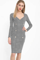 Hound-Tooth Button Detail Blazer Midi Dress