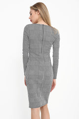 Hound-Tooth Button Detail Blazer Midi Dress