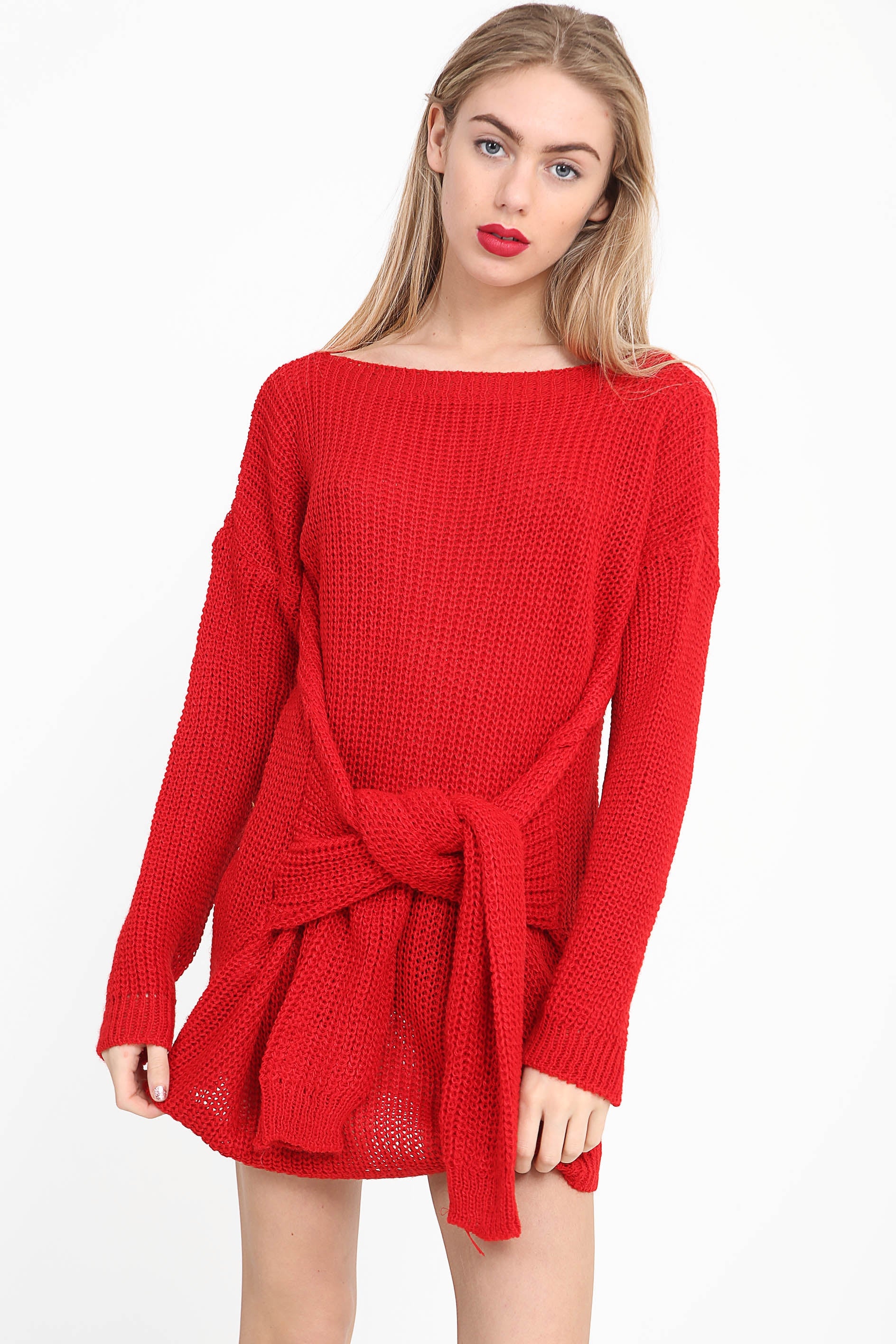 Ladies Clothing And Shoe Wholesaler Stylewise Direct UK Sleeve Knot Front Knitted Jumper Dress Ladies Clothing And Shoe Wholesaler Stylewise Direct UK Sleeve Knot Front Knitted Jumper Dress