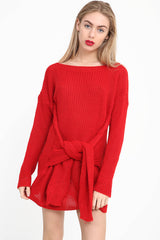 Vestido de jersey de punto delantero de nudo manguito