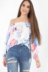 Floral Print Chiffon Bardot Top