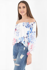 Floral Print Chiffon Bardot Top