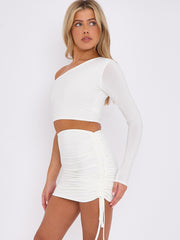 One Shoulder Slinky Crop Top & Ruched Skirt Co-ord