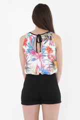 Chiffon Overlay Tropical Floral Print Playsuit