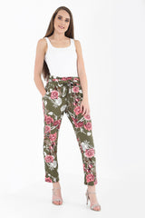 Bloemenprint papieren tas taille broek