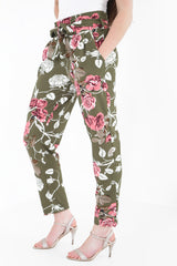 Bloemenprint papieren tas taille broek