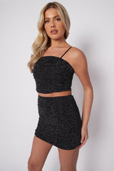 Lurex Ruched Cami Crop Top & Mini Skirt Co-ord
