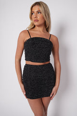 Lurex Ruched Cami Crop Top & Mini Skirt Co-ord