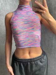Multi Coloured High Neck Vest Top