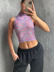 Multi Coloured High Neck Vest Top