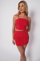 Lurex Ruched Cami Crop Top & Mini Skirt Co-ord