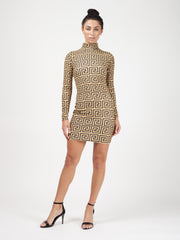 Illusion Print High Neck Dress