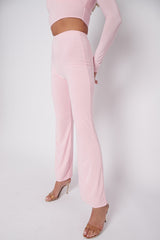 Frill Shoulder Slinky Crop Top & Wide Leg Trouser Co-ord