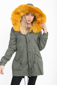Kauxpelz Khaki Winter Parka Jacke gesäumt - Navy
