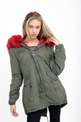 Faux Fur Lined Khaki Winter Parka Jacket
