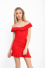 Rüschensaum und Ausschnittkörperkleid