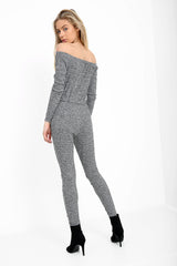 Slashed Knee Ribbed Bardot Lounge Jumpsuit