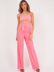 Ribbed Tie-up Bralet & Trouser Co-ord Set