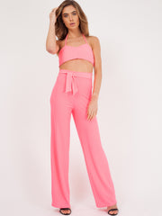 Ribbed Tie-up Bralet & Trouser Co-ord Set