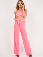 Ribbed Tie-up Bralet & Trouser Co-ord Set