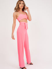 Ribbed Tie-up Bralet & Trouser Co-ord Set