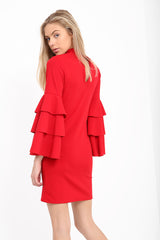 Drievoudige franje mouw choker nek bodycon jurk