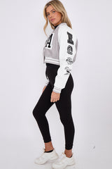 PU Cropped Varsity Jacket