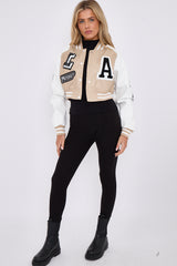 PU Cropped Varsity Jacket