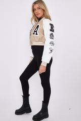 PU Cropped Varsity Jacket