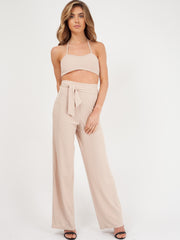 Ribbed Tie-up Bralet & Trouser Co-ord Set